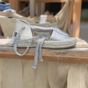 Calzaro Alpargatas | Alpargata Plana Yute Tiras Tobilleras 861 Plata.