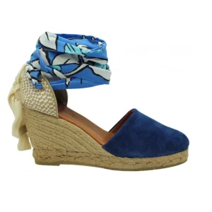 Calzaro Alpargatas | Alpargata Valenciana Cuña Alta Yute Piel 23450 Azul.