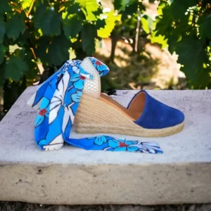 Calzaro Alpargatas | Alpargata Valenciana Cuña Alta Yute Piel 23450 Azul.