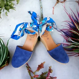 Calzaro Alpargatas | Alpargata Valenciana Cuña Alta Yute Piel 23450 Azul.
