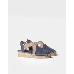 Calzaro Alpargatas | Alpargata Vegana Plana para Mujer en Tejido de Algodón-Verdi-V Azul Marino.