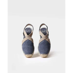 Calzaro Alpargatas | Alpargata Vegana Plana para Mujer en Tejido de Algodón-Verdi-V Azul Marino.
