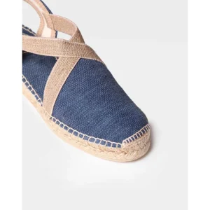 Calzaro Alpargatas | Alpargata Vegana Plana para Mujer en Tejido de Algodón-Verdi-V Azul Marino.