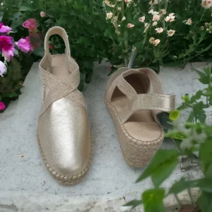 Calzaro Alpargatas | Alpargatas de Esparto Piel 11 Galaxy Mate Desert Oro.