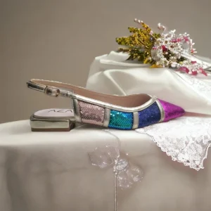 Calzaro Zapatos De Tac贸n | Bailarinas | Bailarina Rosa Destalonada con Lentejuelas 253 Multicolor.