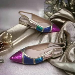 Calzaro Zapatos De Tac贸n | Bailarinas | Bailarina Rosa Destalonada con Lentejuelas 253 Multicolor.