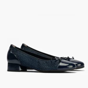 Calzaro Bailarinas | Bailarinas de Mujer en Piel 5712 con Textil con Ribete Elástico y Adorno Lazo Tacón Bajo Azul.