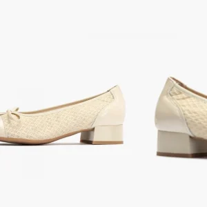 Calzaro Bailarinas | Bailarinas de Mujer en Piel 5712 con Textil con Ribete Elástico y Adorno Lazo Tacón Bajo Crema Beige