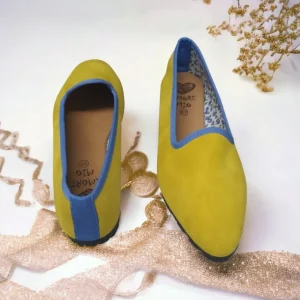 Calzaro Casual | Bailarinas | Bailarinas Venecianas de Mujer Carla en Piel Afelpada Amarillo. Citron