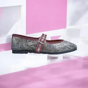Calzaro Casual | Bailarinas | Bailarinas Venecianas Trabilla de Mujer Berta en Piel Gris Leopardo