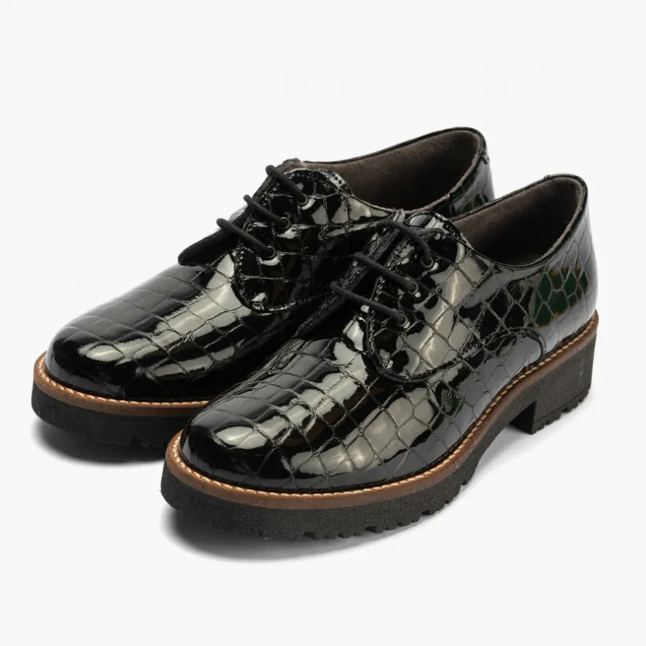 blucher__en_coco_para_muj_2.webp Calzaro Zapatos Con Cordones | Confort | Blucher 10081 en Coco para Mujer, Color Negro.