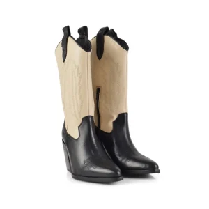 Calzaro Botas Cowboy | Bota Cowboy 23959 Negro Beige Piel Combinada