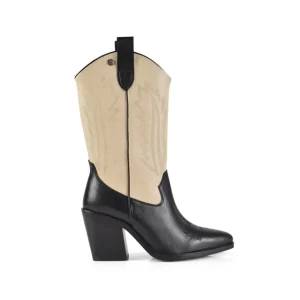 Calzaro Botas Cowboy | Bota Cowboy 23959 Negro Beige Piel Combinada