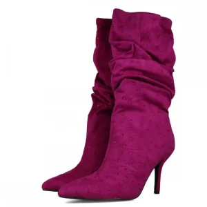 Calzaro Botas Y Botines Mujer | Bota Fantasía Brillantes 24571Magenta Violeta.