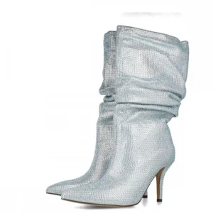 Calzaro Botas Y Botines Mujer | Bota Fantasía Strass 24574 Plata.