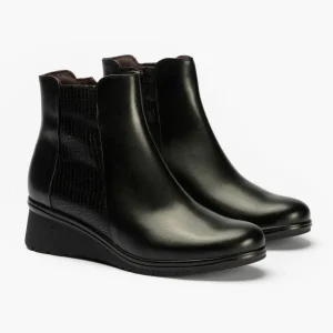 Calzaro Confort | Botines 1626 Cuña Micro Lucido/Tejus Negro