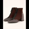 Calzaro Botas Y Botines Mujer | Botines Bicolor Gris y Burdeos 462J006 con Tacón y Cremallera Frontal.