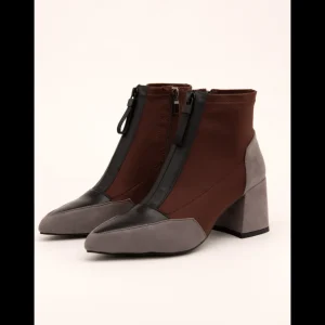 Calzaro Botas Y Botines Mujer | Botines Bicolor Gris y Burdeos 462J006 con Tacón y Cremallera Frontal.