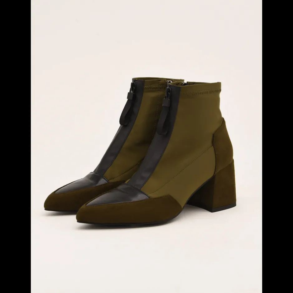 botines_en_verde_y_negro__3.webp Calzaro Botas Y Botines Mujer | Botines en Verde y Negro 462J006 con Cremallera Frontal.