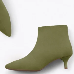 Calzaro Botas Bajas Y Botines | Botín 22611 Outfit Tacón Chupete Serraje Verde Oliva Kaki