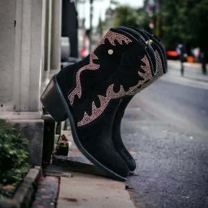Calzaro Botas Cowboy | Botín 23873 Serraje Negro Strass