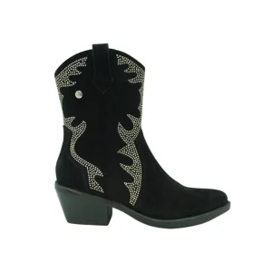 Calzaro Botas Cowboy | Botín 23873 Serraje Negro Strass