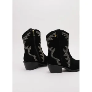 Calzaro Botas Cowboy | Botín 23873 Serraje Negro Strass