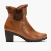 Calzaro Botas De Pelo | Botín alto tacón 3315 marrón claro cuero con detalle pelo