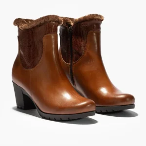 Calzaro Botas De Pelo | Botín Alto Tacón 3514 Marrón Cuero con Detalle Pelo Mujer