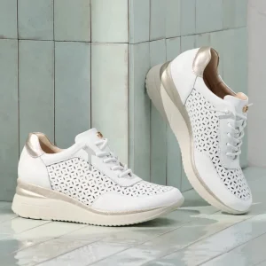 Calzaro Deportivas | Deportivos de Mujer 5664 en Piel con Cordones Elásticos y Plataforma y con Cordones Elásticos Blanca.