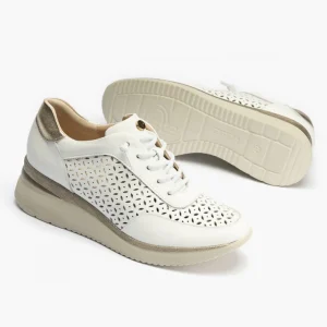 Calzaro Deportivas | Deportivos de Mujer 5664 en Piel con Cordones Elásticos y Plataforma y con Cordones Elásticos Blanca.