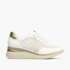 Calzaro Deportivas | Deportivos de Mujer 5664 en Piel con Cordones Elásticos y Plataforma y con Cordones Elásticos Blanca.