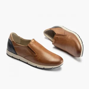 Calzaro Mocasines | Manoletinas Hombre 4053 Slip on Piel Picaditos Marrón Claro Cuero