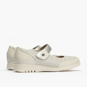 Calzaro Mocasines | Merceditas de Mujer 2824 en Textil combinada con Velcro y Suela de Goma Crema