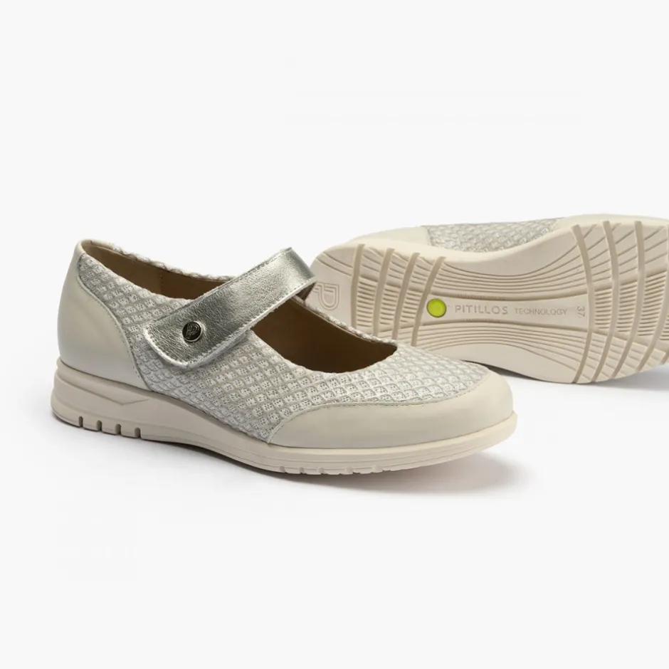 merceditas_de_mujer__en_t_3.webp Calzaro Mocasines | Merceditas de Mujer 2824 en Textil combinada con Velcro y Suela de Goma Crema