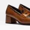 Calzaro Zapatos De Tac贸n | Confort | Mocasines 1682 con Tacón Medio Lucido/Zimba Marrón Claro Cuero