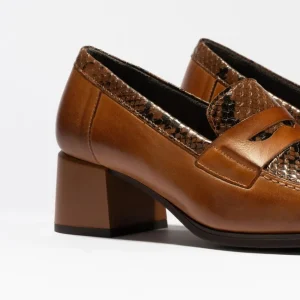 Calzaro Zapatos De Tac贸n | Confort | Mocasines 1682 con Tacón Medio Lucido/Zimba Marrón Claro Cuero