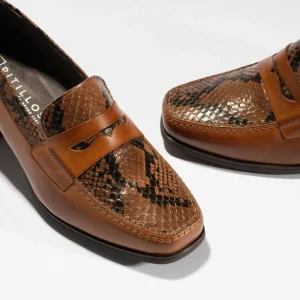 Calzaro Zapatos De Tac贸n | Confort | Mocasines 1682 con Tacón Medio Lucido/Zimba Marrón Claro Cuero