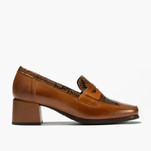 Calzaro Zapatos De Tac贸n | Confort | Mocasines 1682 con Tacón Medio Lucido/Zimba Marrón Claro Cuero
