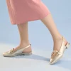 Calzaro Zapatos De Tac贸n | Bailarinas | Mocasines de Mujer 5785 Destalonados en Piel Laminada con Adorno Cadena Metálica Dorado.