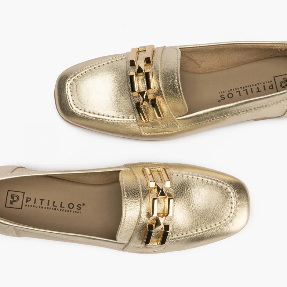 mocasines_de_mujer__en_pi_2.webp Calzaro Mocasines | Mocasines de Mujer 5641 en Piel Laminada con Adorno y Tacón Bajo Dorado