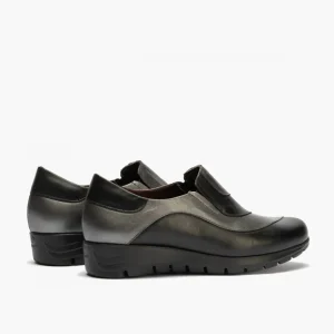 Calzaro Confort | Mocasines Manoletina piezas 2701 Metal Grafito Negro