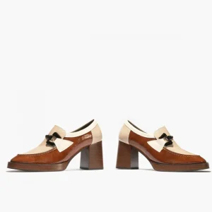 Calzaro Zapatos De Tac贸n | MocasinPiel Charol 5484 Cuero-Piedra-Beige.