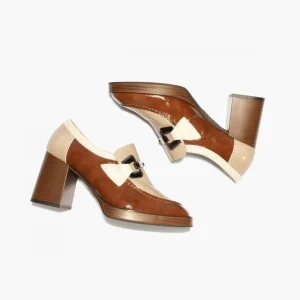 Calzaro Zapatos De Tac贸n | MocasinPiel Charol 5484 Cuero-Piedra-Beige.