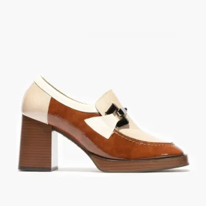 Calzaro Zapatos De Tac贸n | MocasinPiel Charol 5484 Cuero-Piedra-Beige.