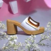 Calzaro Sandalias | Mulé Hebilla Tacón Ancho Alto 4120 Blanco Oro