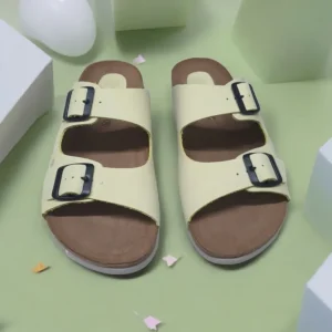 Calzaro Sandalias Bios | Sandalia 7206 Amarillo Limón Liso Hebillas.