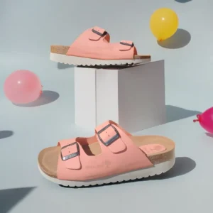 Calzaro Sandalias Bios | Sandalia 7206 Rosa Carmín Liso Hebillas.