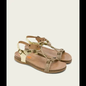 Calzaro Sandalias Bios | Sandalia Bio con Pala de Brillantes Piel 3021 Platino Oro Demi