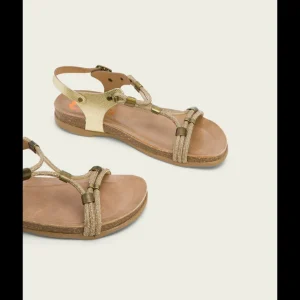 Calzaro Sandalias Bios | Sandalia Bio con Pala de Brillantes Piel 3021 Platino Oro Demi